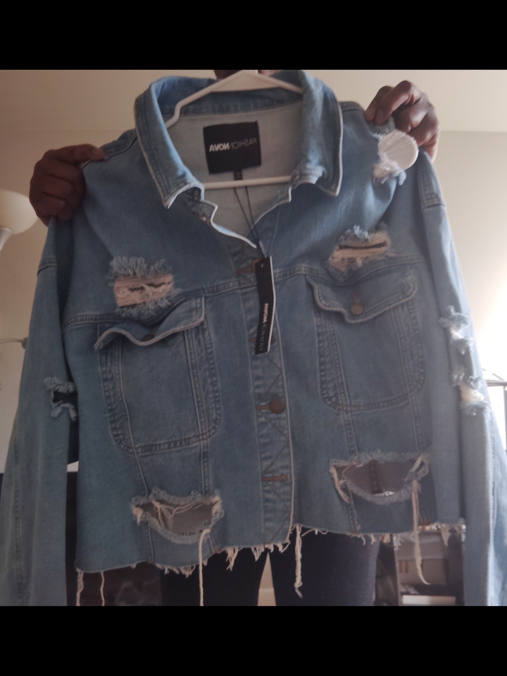 Fashion Nova Light Blue Distressed Denim Jacket